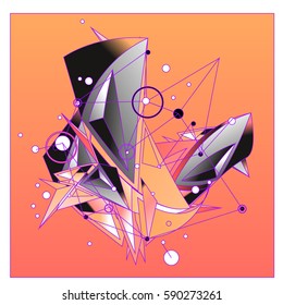Vector of triangle fractal geometric 3d forms. Modern info banner abstract backgrounds for poster, message presentations or identity layouts. Graphic template and ideas.