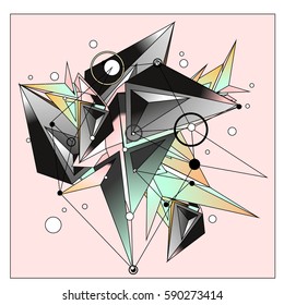 Vector of triangle fractal geometric 3d forms. Modern info banner abstract backgrounds for poster, message presentations or identity layouts. Graphic template and ideas.