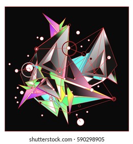 Vector of triangle fractal geometric 3d forms. Modern info banner abstract backgrounds for poster, message presentations or identity layouts. Graphic template and ideas.
