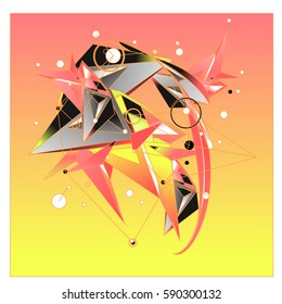Vector of triangle fractal geometric 3d forms. Modern info banner abstract backgrounds for poster, message presentations or identity layouts. Graphic template and ideas.