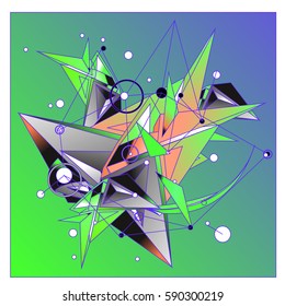 Vector of triangle fractal geometric 3d forms. Modern info banner abstract backgrounds for poster, message presentations or identity layouts. Graphic template and ideas.