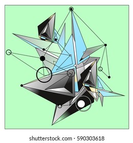 Vector of triangle fractal geometric 3d forms. Modern info banner abstract backgrounds for poster, message presentations or identity layouts. Graphic template and ideas.