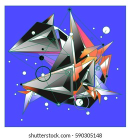 Vector of triangle fractal geometric 3d forms. Modern info banner abstract backgrounds for poster, message presentations or identity layouts. Graphic template and ideas.