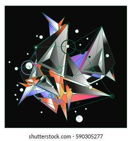 Vector of triangle fractal geometric 3d forms. Modern info banner abstract backgrounds for poster, message presentations or identity layouts. Graphic template and ideas.