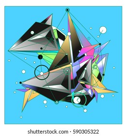 Vector of triangle fractal geometric 3d forms. Modern info banner abstract backgrounds for poster, message presentations or identity layouts. Graphic template and ideas.