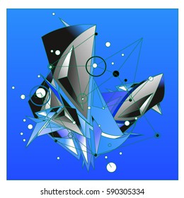 Vector of triangle fractal geometric 3d forms. Modern info banner abstract backgrounds for poster, message presentations or identity layouts. Graphic template and ideas.