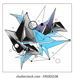 Vector of triangle fractal geometric 3d forms. Modern info banner abstract backgrounds for poster, message presentations or identity layouts. Graphic template and ideas.