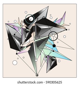 Vector of triangle fractal geometric 3d forms. Modern info banner abstract backgrounds for poster, message presentations or identity layouts. Graphic template and ideas.