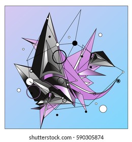 Vector of triangle fractal geometric 3d forms. Modern info banner abstract backgrounds for poster, message presentations or identity layouts. Graphic template and ideas.