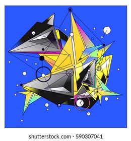 Vector of triangle fractal geometric 3d forms. Modern info banner abstract backgrounds for poster, message presentations or identity layouts. Graphic template and ideas.
