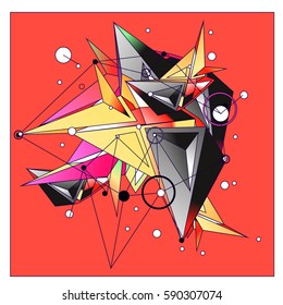 Vector of triangle fractal geometric 3d forms. Modern info banner abstract backgrounds for poster, message presentations or identity layouts. Graphic template and ideas.