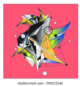 Vector of triangle fractal geometric 3d forms. Modern info banner abstract backgrounds for poster, message presentations or identity layouts. Graphic template and ideas.