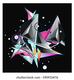 Vector of triangle fractal geometric 3d forms. Modern info banner abstract backgrounds for poster, message presentations or identity layouts. Graphic template and ideas.