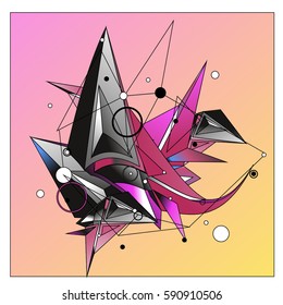 Vector of triangle fractal geometric 3d forms. Modern info banner abstract backgrounds for poster, message presentations or identity layouts. Graphic template and ideas.