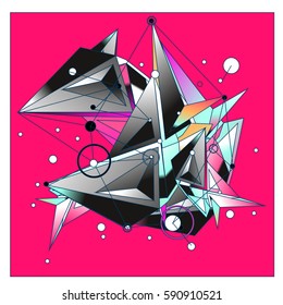Vector of triangle fractal geometric 3d forms. Modern info banner abstract backgrounds for poster, message presentations or identity layouts. Graphic template and ideas.