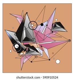 Vector of triangle fractal geometric 3d forms. Modern info banner abstract backgrounds for poster, message presentations or identity layouts. Graphic template and ideas.