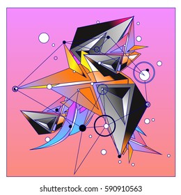 Vector of triangle fractal geometric 3d forms. Modern info banner abstract backgrounds for poster, message presentations or identity layouts. Graphic template and ideas.
