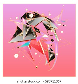 Vector of triangle fractal geometric 3d forms. Modern info banner abstract backgrounds for poster, message presentations or identity layouts. Graphic template and ideas.