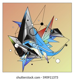 Vector of triangle fractal geometric 3d forms. Modern info banner abstract backgrounds for poster, message presentations or identity layouts. Graphic template and ideas.