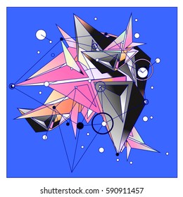 Vector of triangle fractal geometric 3d forms. Modern info banner abstract backgrounds for poster, message presentations or identity layouts. Graphic template and ideas.