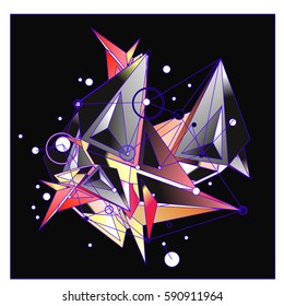 Vector of triangle fractal geometric 3d forms. Modern info banner abstract backgrounds for poster, message presentations or identity layouts. Graphic template and ideas.