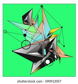 Vector of triangle fractal geometric 3d forms. Modern info banner abstract backgrounds for poster, message presentations or identity layouts. Graphic template and ideas.