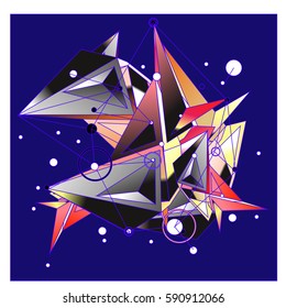 Vector of triangle fractal geometric 3d forms. Modern info banner abstract backgrounds for poster, message presentations or identity layouts. Graphic template and ideas.