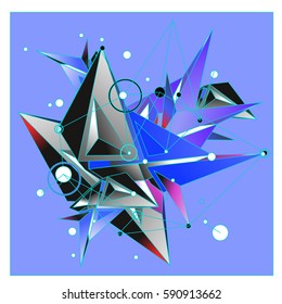 Vector of triangle fractal geometric 3d forms. Modern info banner abstract backgrounds for poster, message presentations or identity layouts. Graphic template and ideas.