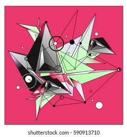 Vector of triangle fractal geometric 3d forms. Modern info banner abstract backgrounds for poster, message presentations or identity layouts. Graphic template and ideas.