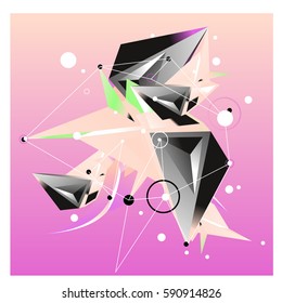 Vector of triangle fractal geometric 3d forms. Modern info banner abstract backgrounds for poster, message presentations or identity layouts. Graphic template and ideas.