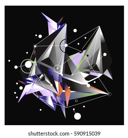 Vector of triangle fractal geometric 3d forms. Modern info banner abstract backgrounds for poster, message presentations or identity layouts. Graphic template and ideas.