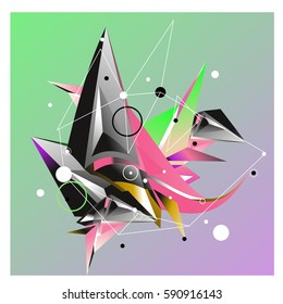 Vector of triangle fractal geometric 3d forms. Modern info banner abstract backgrounds for poster, message presentations or identity layouts. Graphic template and ideas.