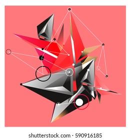 Vector of triangle fractal geometric 3d forms. Modern info banner abstract backgrounds for poster, message presentations or identity layouts. Graphic template and ideas.