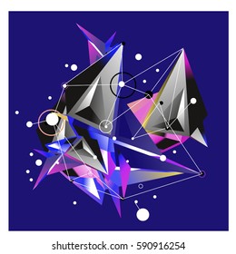 Vector of triangle fractal geometric 3d forms. Modern info banner abstract backgrounds for poster, message presentations or identity layouts. Graphic template and ideas.