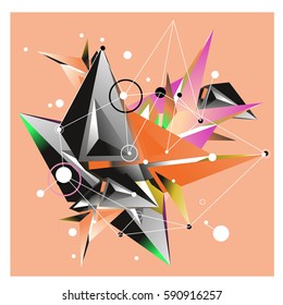 Vector of triangle fractal geometric 3d forms. Modern info banner abstract backgrounds for poster, message presentations or identity layouts. Graphic template and ideas.
