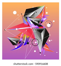 Vector of triangle fractal geometric 3d forms. Modern info banner abstract backgrounds for poster, message presentations or identity layouts. Graphic template and ideas.