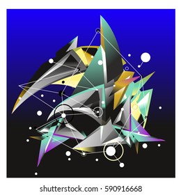 Vector of triangle fractal geometric 3d forms. Modern info banner abstract backgrounds for poster, message presentations or identity layouts. Graphic template and ideas.