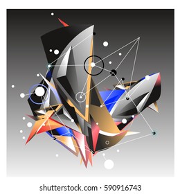 Vector of triangle fractal geometric 3d forms. Modern info banner abstract backgrounds for poster, message presentations or identity layouts. Graphic template and ideas.