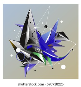 Vector of triangle fractal geometric 3d forms. Modern info banner abstract backgrounds for poster, message presentations or identity layouts. Graphic template and ideas.