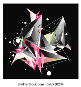 Vector of triangle fractal geometric 3d forms. Modern info banner abstract backgrounds for poster, message presentations or identity layouts. Graphic template and ideas.
