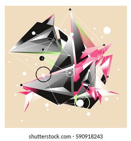 Vector of triangle fractal geometric 3d forms. Modern info banner abstract backgrounds for poster, message presentations or identity layouts. Graphic template and ideas.