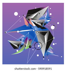 Vector of triangle fractal geometric 3d forms. Modern info banner abstract backgrounds for poster, message presentations or identity layouts. Graphic template and ideas.