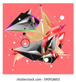 Vector of triangle fractal geometric 3d forms. Modern info banner abstract backgrounds for poster, message presentations or identity layouts. Graphic template and ideas.
