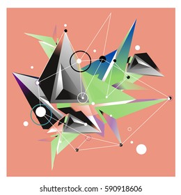 Vector of triangle fractal geometric 3d forms. Modern info banner abstract backgrounds for poster, message presentations or identity layouts. Graphic template and ideas.