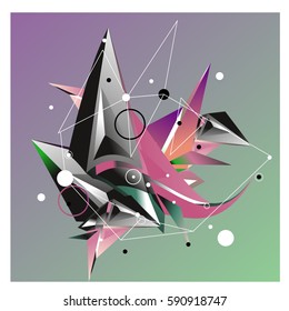 Vector of triangle fractal geometric 3d forms. Modern info banner abstract backgrounds for poster, message presentations or identity layouts. Graphic template and ideas.