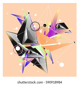 Vector of triangle fractal geometric 3d forms. Modern info banner abstract backgrounds for poster, message presentations or identity layouts. Graphic template and ideas.