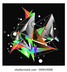 Vector of triangle fractal geometric 3d forms. Modern info banner abstract backgrounds for poster, message presentations or identity layouts. Graphic template and ideas.