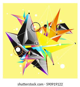 Vector of triangle fractal geometric 3d forms. Modern info banner abstract backgrounds for poster, message presentations or identity layouts. Graphic template and ideas.