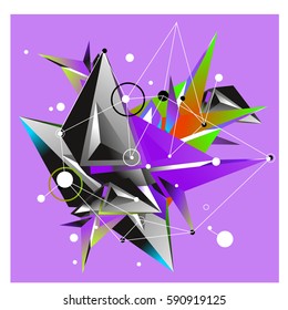 Vector of triangle fractal geometric 3d forms. Modern info banner abstract backgrounds for poster, message presentations or identity layouts. Graphic template and ideas.