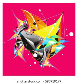 Vector of triangle fractal geometric 3d forms. Modern info banner abstract backgrounds for poster, message presentations or identity layouts. Graphic template and ideas.